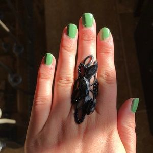 Chunky Black Statement Ring w/ Black Stones